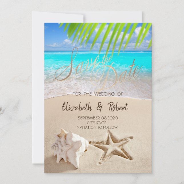 Tropical Beach,Seastar,Seashell Save The Date (Front)