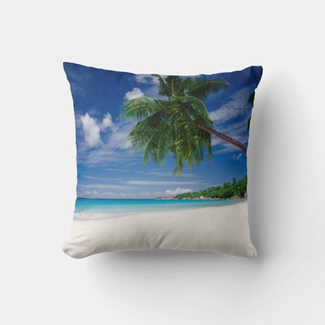 Tropical Beach | Seychelles Throw Pillow (Front)