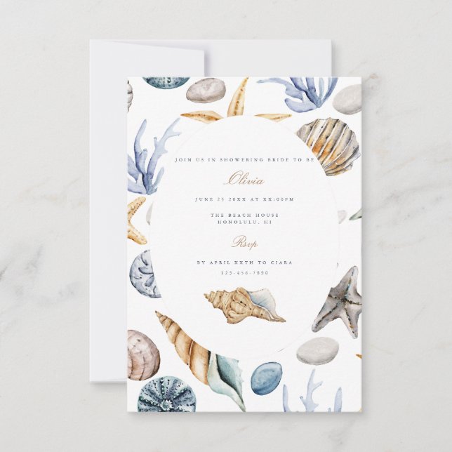 Tropical Beach Shell Bridal Shower Invitation (Front)