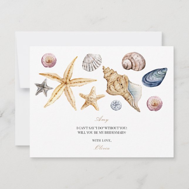 Tropical Beach Shell Bridesmaid Proposal Card  (Back)