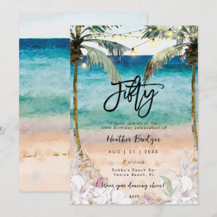 Tropical beach shells 50th birthday party invitation