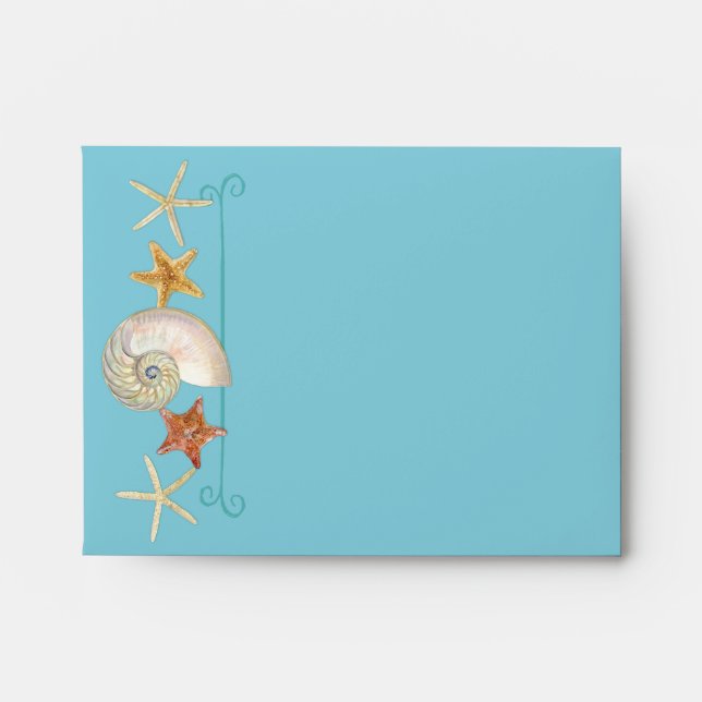 Tropical Beach Shells Starfish Nautilus Summer Envelopes (Front)