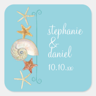 Tropical Beach Shells Starfish Nautilus Summer Square Sticker