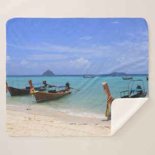 Tropical beach sherpa blanket