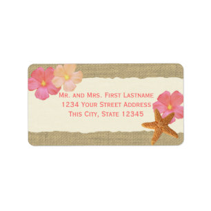 Tropical Beach Starfish and Hibiscus Label