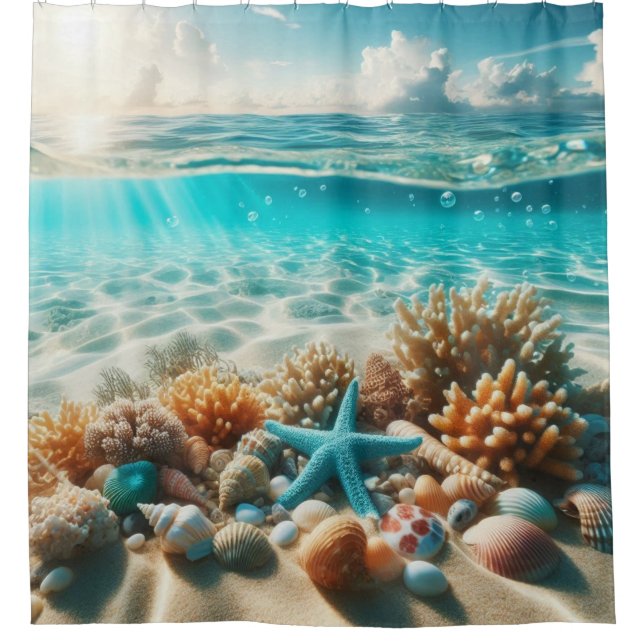 Tropical Beach Starfish Seashells Ocean Scene (Front)
