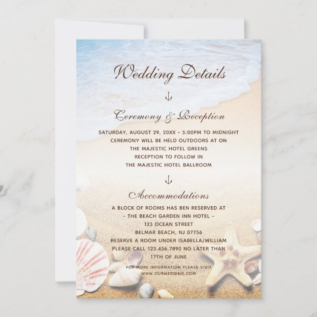 Tropical Beach Starfish Wedding Details Invitation (Front)