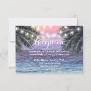 Tropical Beach String Lights Wedding Reception Invitation