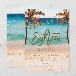 tropical beach summer 18th birthday party invitation