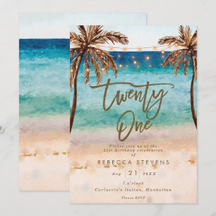 tropical beach summer 21st birthday party invitation