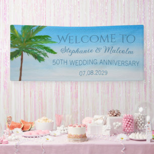 Tropical Beach Summer 50th Wedding Anniversary Banner