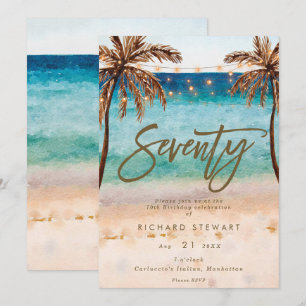 tropical beach summer 70th birthday party invitation