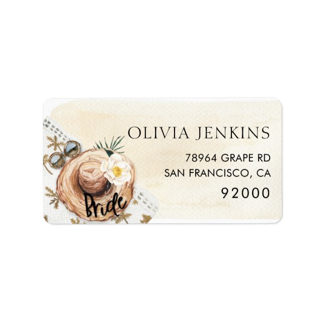 Tropical Beach Summer Bridal Shower Address Labels (Front)