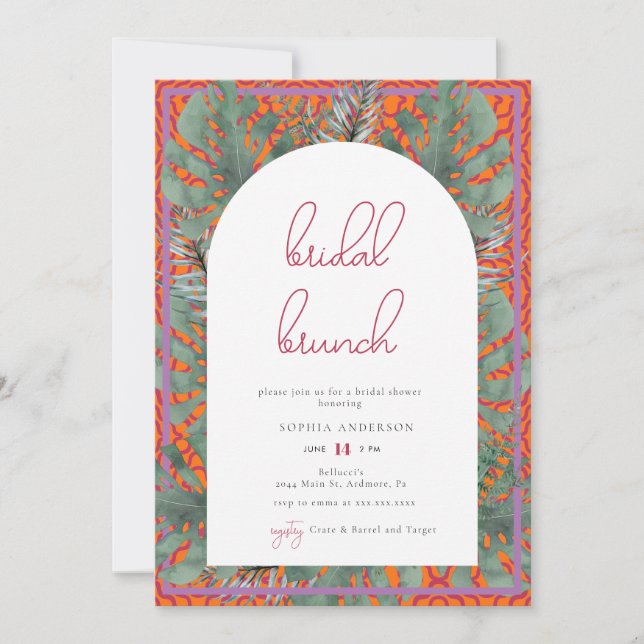 Tropical Beach Summer Fuchsia Bridal Brunch  Invitation (Front)