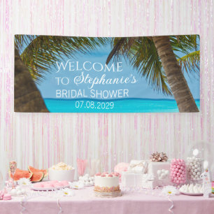 Tropical Beach Summer Palm Tree Bridal Shower Banner