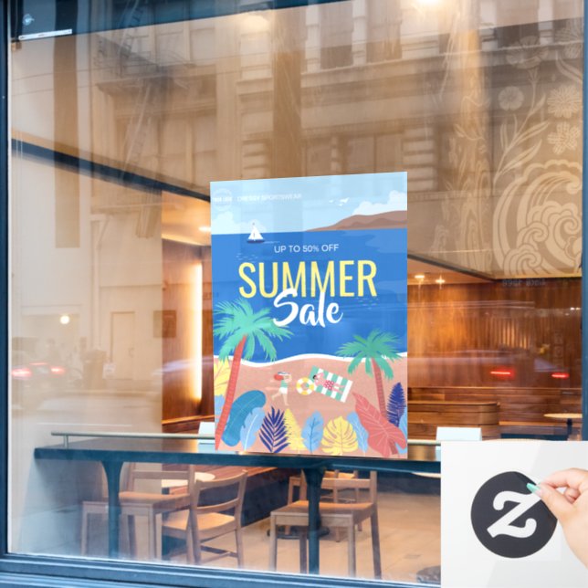 Tropical Beach Summer Sale Business Ads Window Cling (Cafe Window)