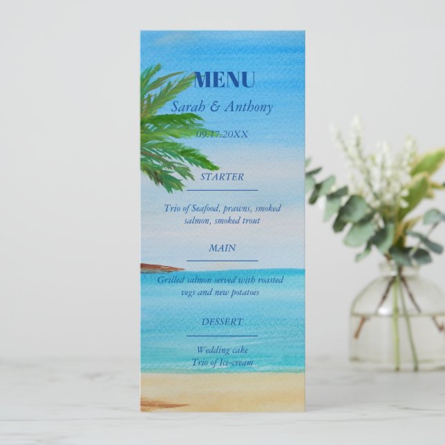 Tropical Beach Summer Seaside Wedding Food  Menu (Standing Front)