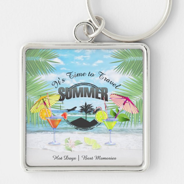 Tropical Beach, Summer Vacation | Personalized Keychain (Front)