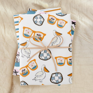 Tropical Beach Sunglasses Birthday Wrapping Paper Sheet
