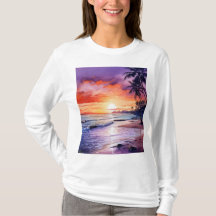 Tropical Beach Sunset #1 Women's Long Sleeve Tee