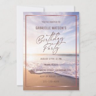 Tropical Beach Sunset Birthday Party Invitation
