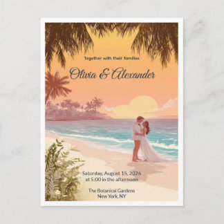 Tropical Beach Sunset Destination Wedding Postcard