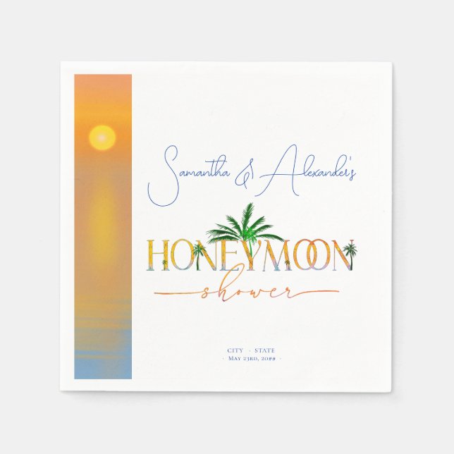 Tropical Beach Sunset Honeymoon Fund Couple Shower Napkin (Front)