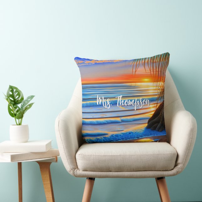 Tropical Beach Sunset in Bermuda Throw Pillow (Chair)