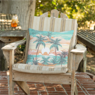 Tropical Beach Sunset Outdoor Pillow