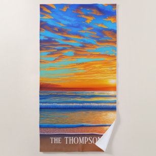 Tropical Beach Sunset over Clear Ocean  Beach Towel