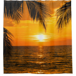 Tropical Beach Sunset Palm Illustration