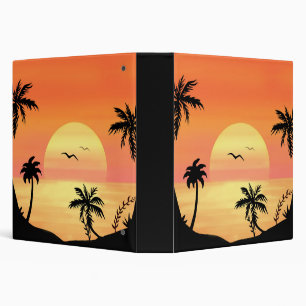 Tropical Beach Sunset Palm Tree Silhouette Art Binder