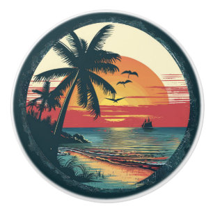 Tropical Beach Sunset Palm Trees Cabinet Drawer Ceramic Knob