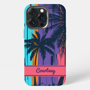 Tropical Beach Sunset Palm Trees Custom Name iPhone 13 Pro Case