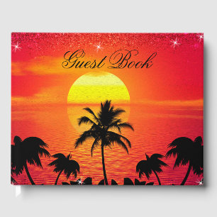 Tropical Beach Sunset Palm Trees Ocean Guest Book