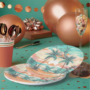 Tropical Beach Sunset Paper Plate