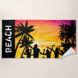Tropical Beach Sunset Party Girl Beach Towel