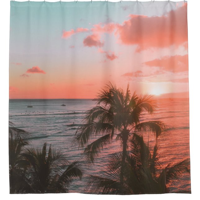 Tropical Beach Sunset Photo Seaside Palm Trees (Front)