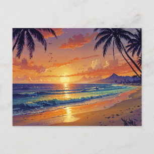Tropical Beach Sunset Postcard