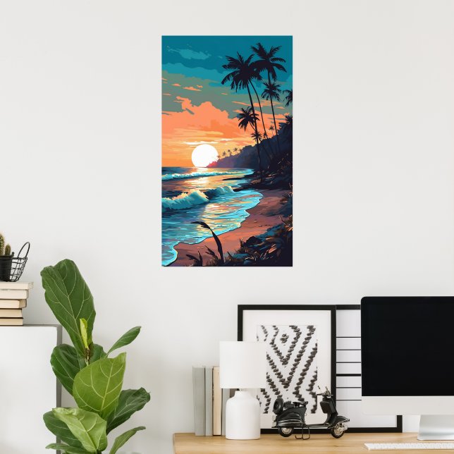 Tropical Beach Sunset Poster (Home Office)