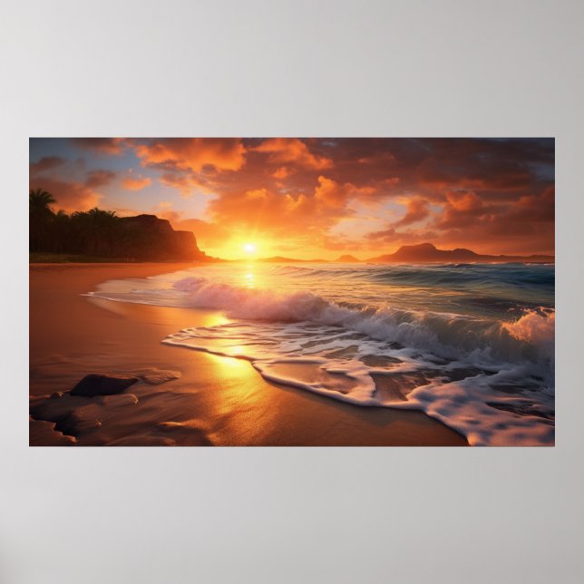 Tropical Beach Sunset Poster (Front)