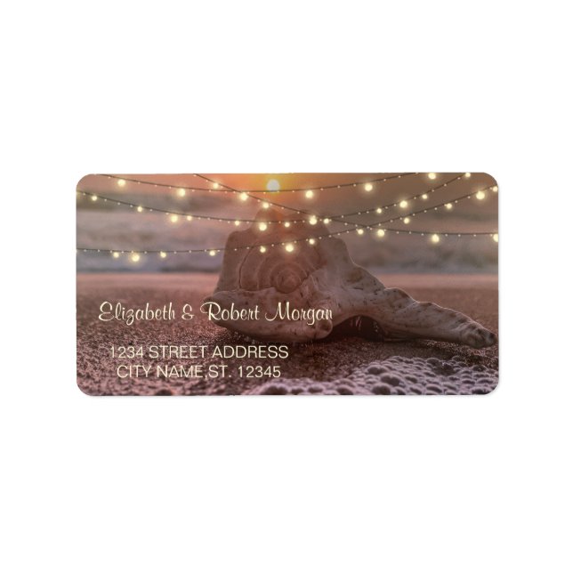 Tropical Beach Sunset Seashell String Lights  Label (Front)