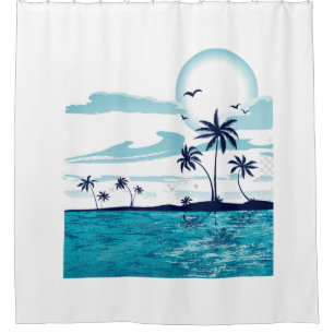 Tropical Beach Sunset Shower Curtain - Serene Ocea