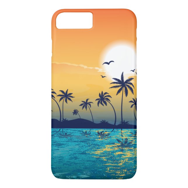 Tropical Beach Sunset Sunrise Palm Trees Ocean Case-Mate iPhone Case (Back)