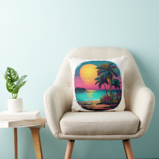 tropical beach sunset throw pillow