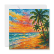 Tropical Beach Sunset Watercolor
