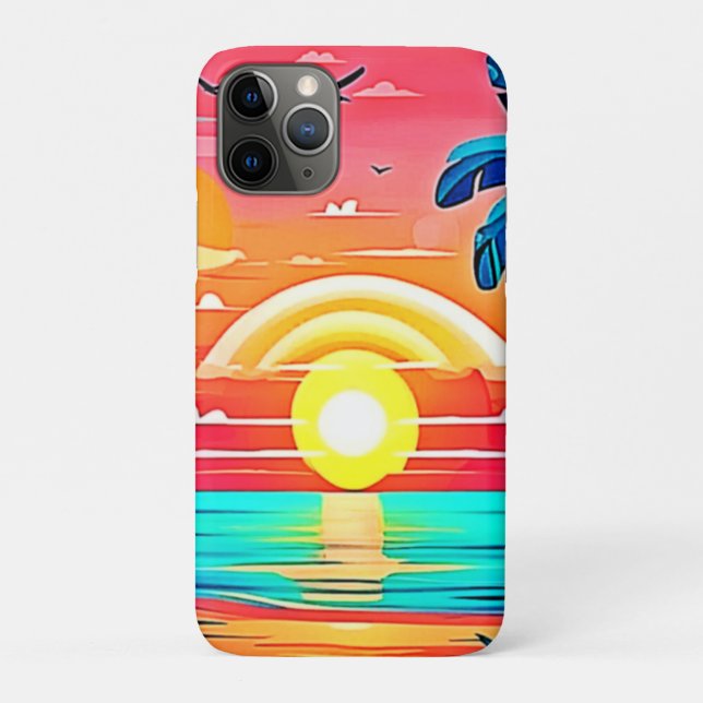 Tropical Beach Sunset with Rainbow Case-Mate iPhone Case (Back)