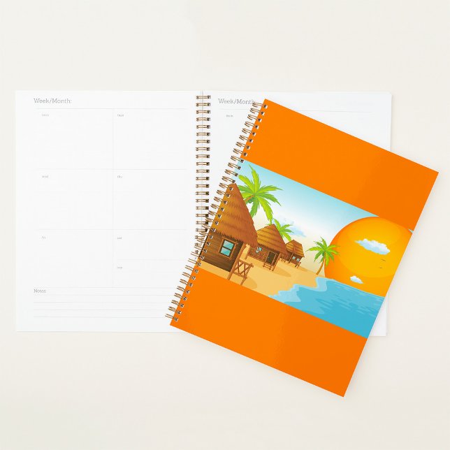 Tropical Beach Sunset with Thatched Huts  Planner (Creator Uploaded)