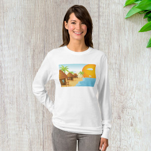 Tropical Beach Sunset with Thatched Huts T-Shirt