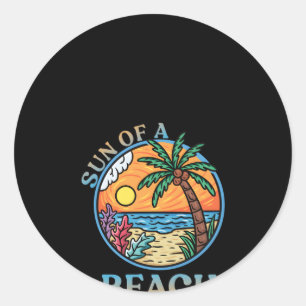 Tropical Beach Surf Shop Beach Surfer Vacation Classic Round Sticker